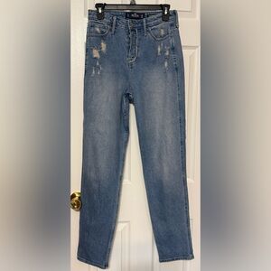 Hollister Ultra High Rise Mom Jeans 28x29 Button Fly Distressed Denim